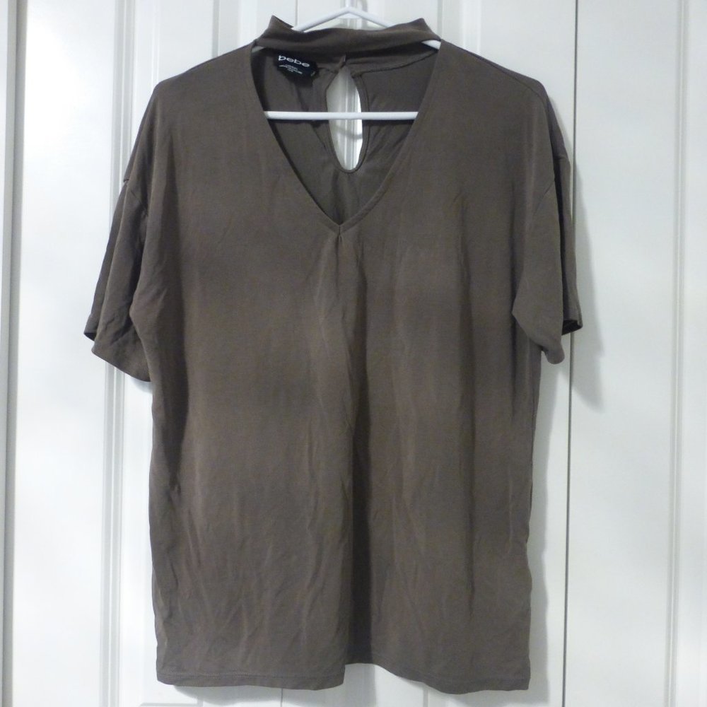 BEBE olive green oversized v-neck choker top